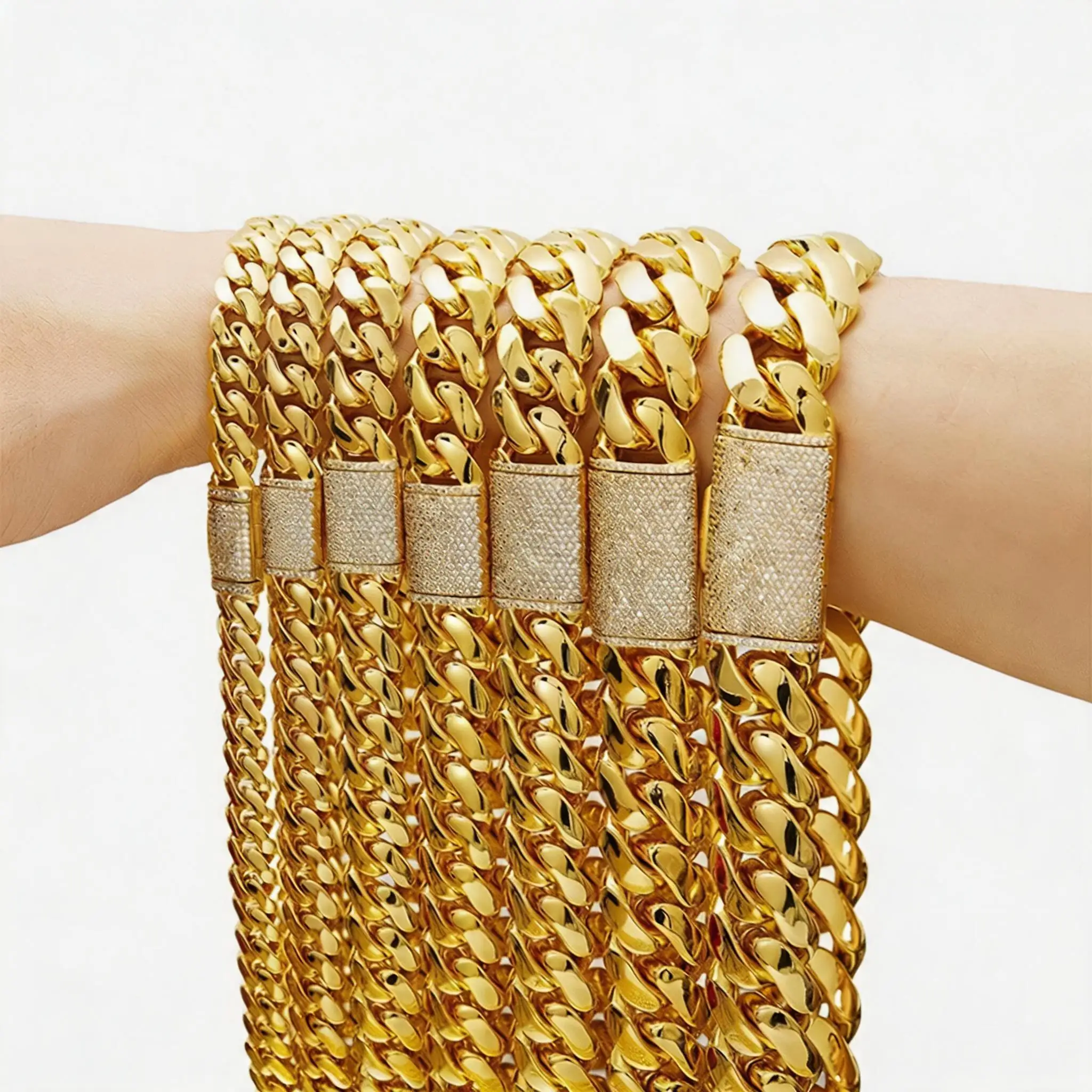 

Hip Hop Bling Iced Out Gold Cuban Link Chain Necklace for Men Rapper Jewelry Dense Miami Chain
