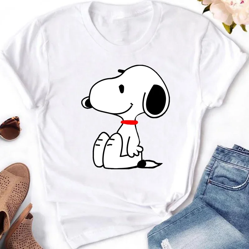 Pintura snoopy animal 2024 senhoras cães padrão impresso verão casual de manga curta meninas camiseta topos feminino bonito t camisa