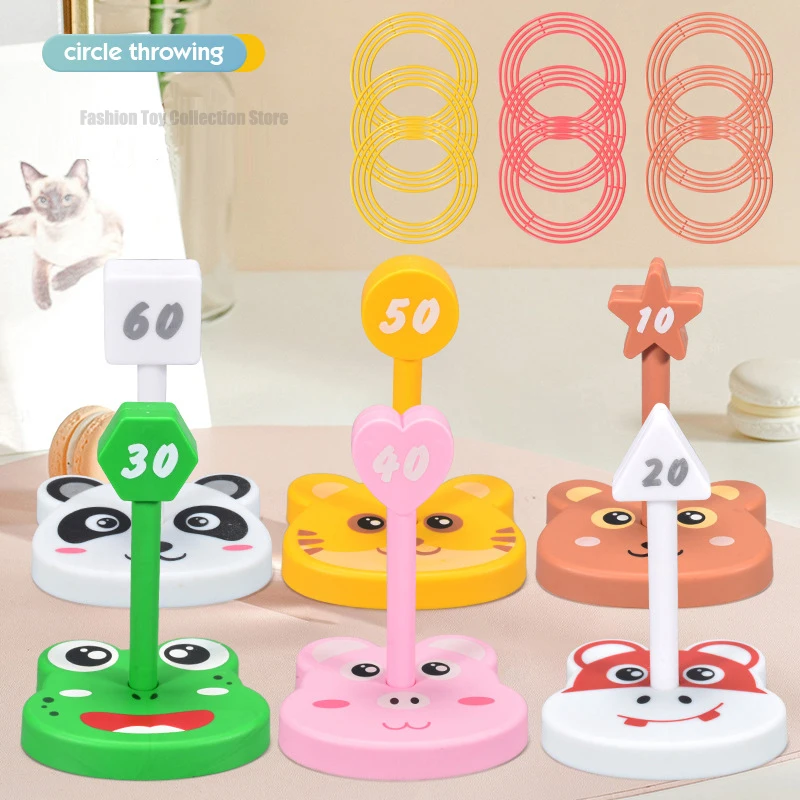 Children Throw Circle Game Cartoon Animal Ferrule Stacked Toys Indoor Outdoor Parent-Child Interactive Early Education Gift