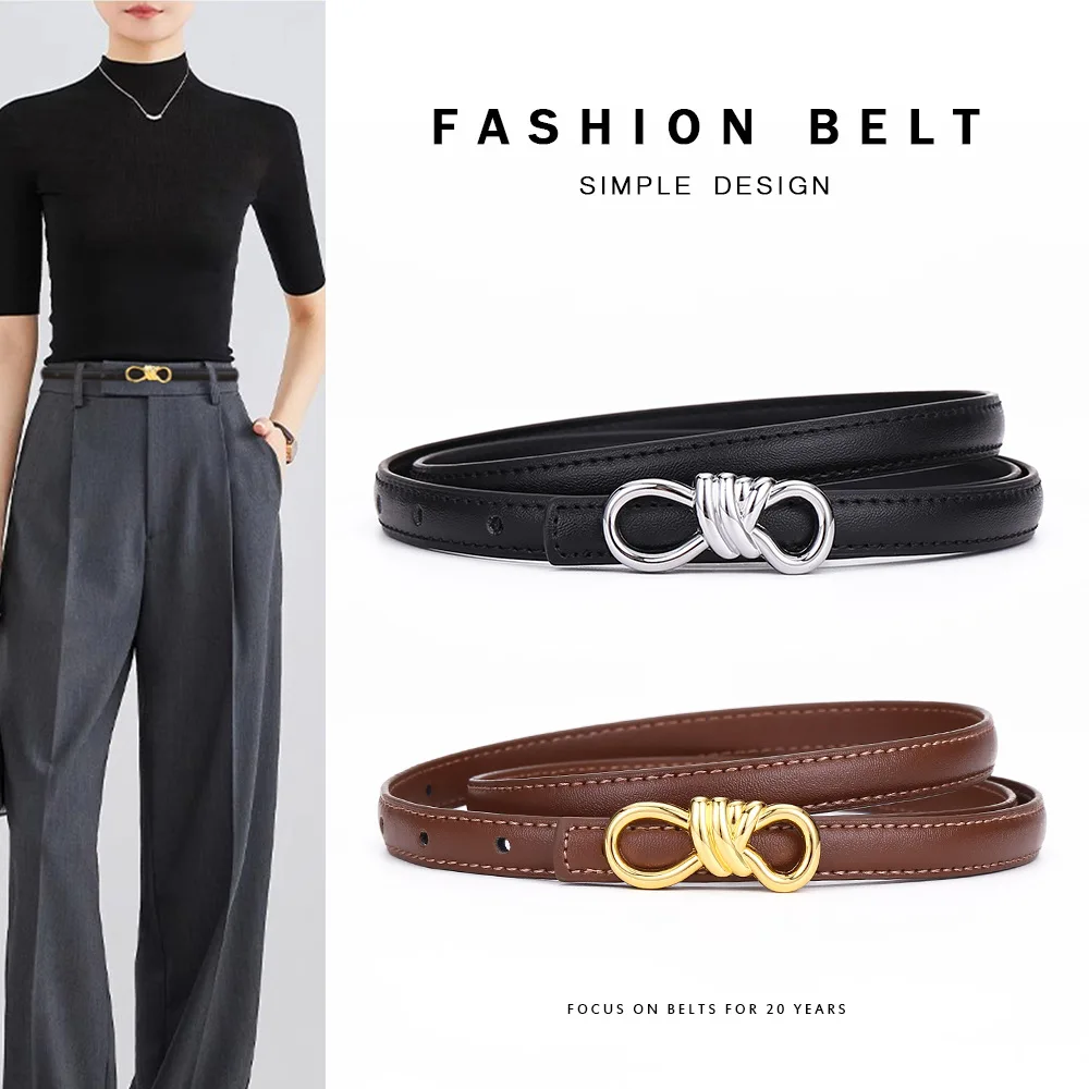 Damen-Gürtel aus Rindsleder, Vielseitiger Minimalistischer Hosen-Gürtel, Eleganter Taillengürtel, Hochwertiger Weißer Seilknoten, Nischen-Stil
