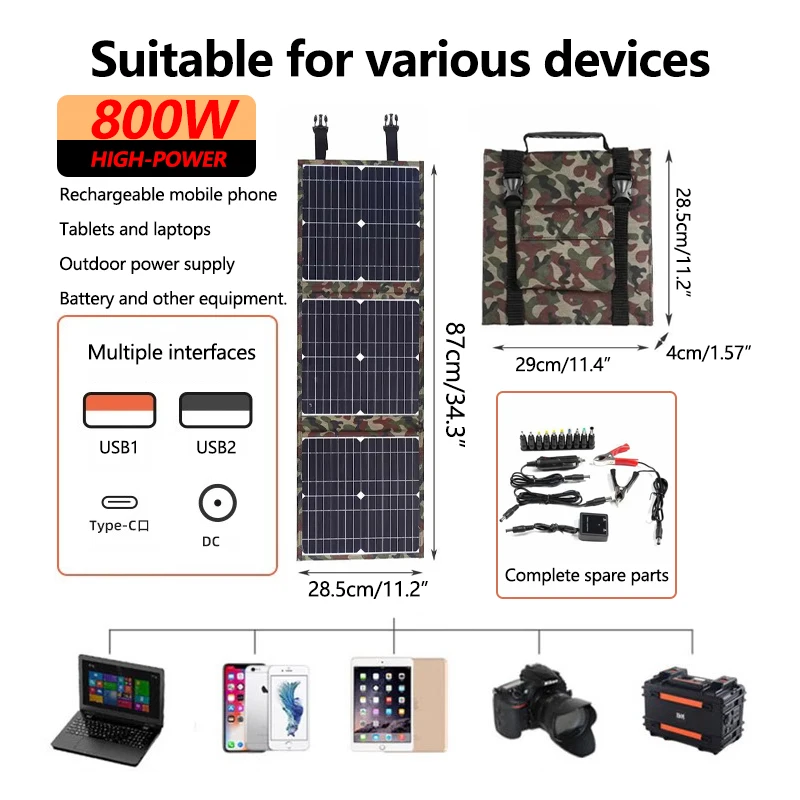 Imagem -06 - Completa Camping Dobrável Estação de Energia Solar 800w Mppt Carregador Gerador Portátil 18v para Carro Barco Caravana Acampamento