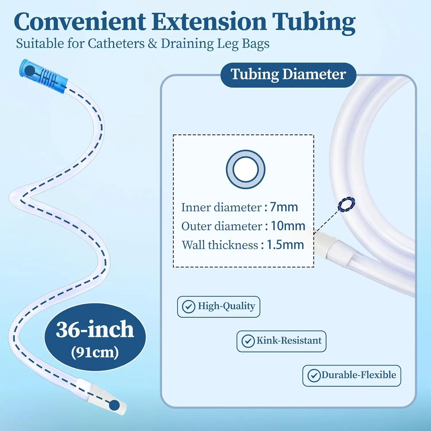 36-inch urinary catheter extension tube for urine drainage bag, urinary catheter supplies with flexible drainage tube connector