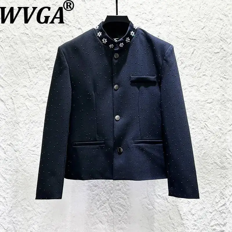 WVGA Spring New Men Heavy Duty Diamond Embellished Starry Sky Pattern Blazer Niche Chinese Style Stand Collar Jackets Ins W26278