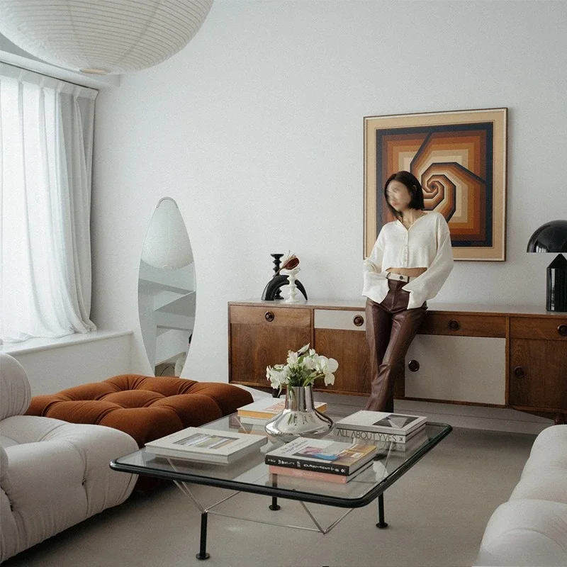 Mesa de centro de vidro medieval simples para sala de estar e escritório