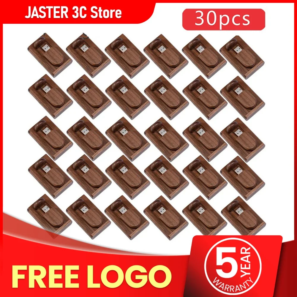 

JASTER 30pcs/Lot (Free LOGO) High speed USB 2.0 Flash Drive Wooden Pendrive 8GB 16GB 32GB 64GB 128GB Memory Stick Wedding Gift