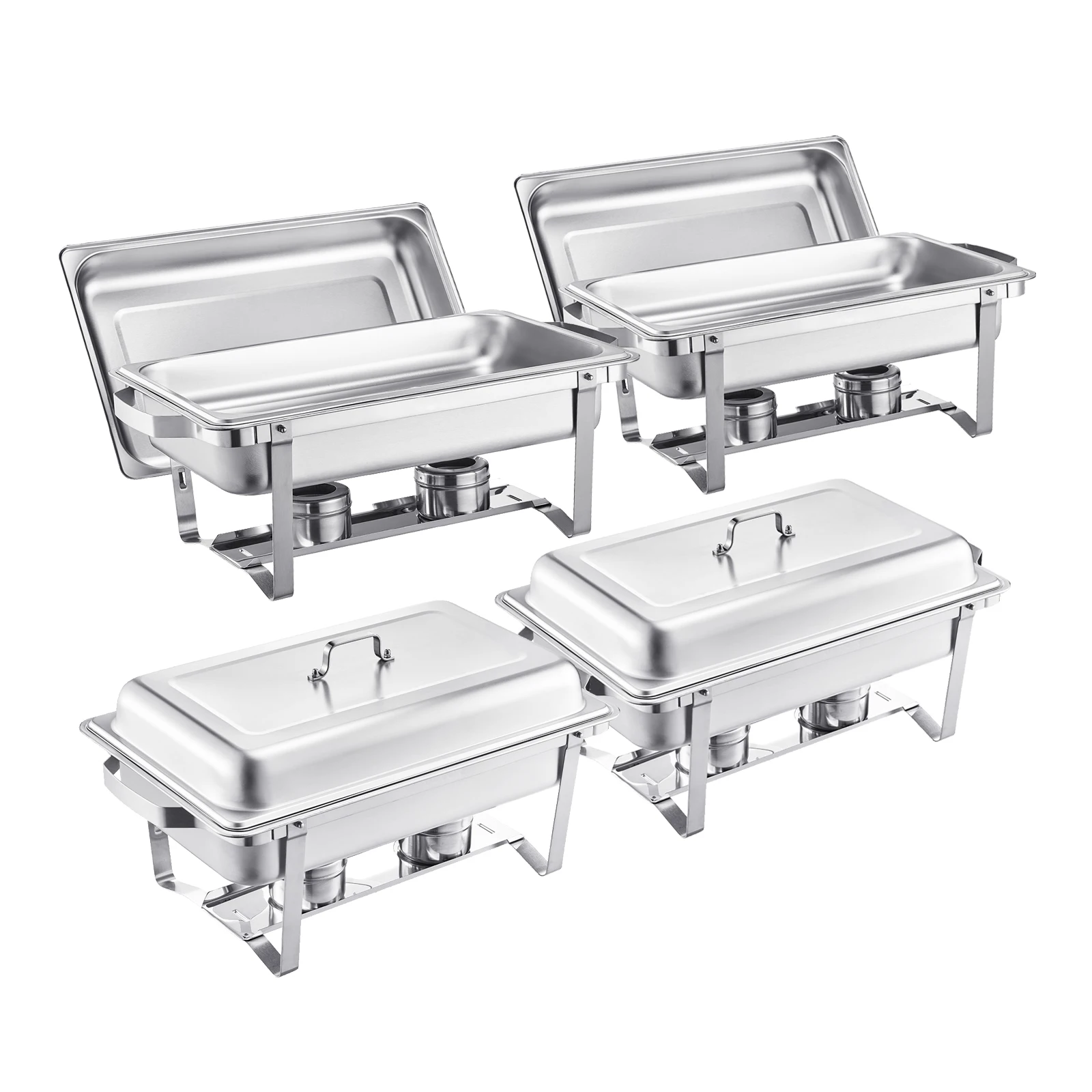 SucceBuy 8Qt 4/6 Packs Chafing Dish Buffet Set Stainless Steel Chafer Rectangle Catering Warmer Server w/Lid Water Pan for party