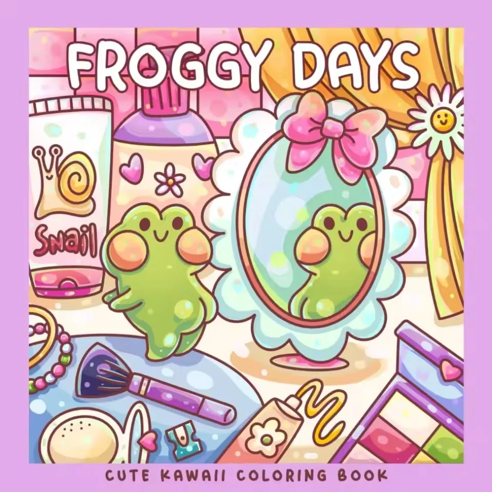

Книжка-раскраска Kawaii Frog — милые приключения лягушек для взрослых и детей, книга для художественной терапии для снятия стресса