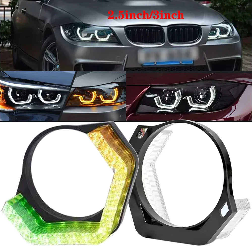 Automotive LED Headlights, Lens Decorative Cover, angel Eye colorful Flowing Daytime Running Light, Turn Signal Light I8-2.5/3in
