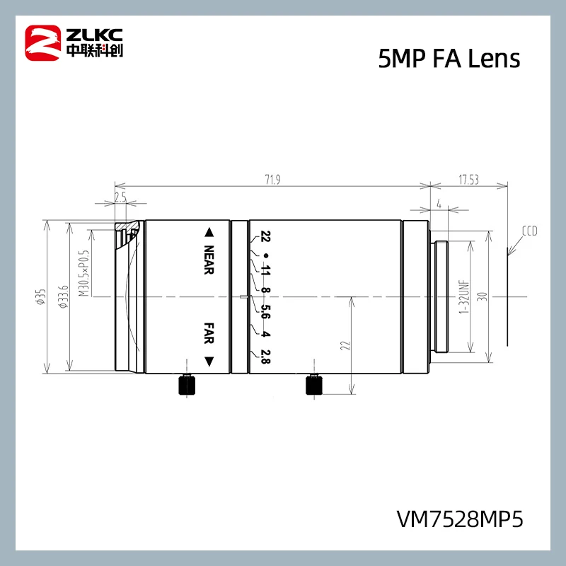 Lente manual lris HD para cámara de 5 megapíxeles, lente de longitud focal fija, 75mm, 1/1, 8 pulgadas, FA, de alto rendimiento