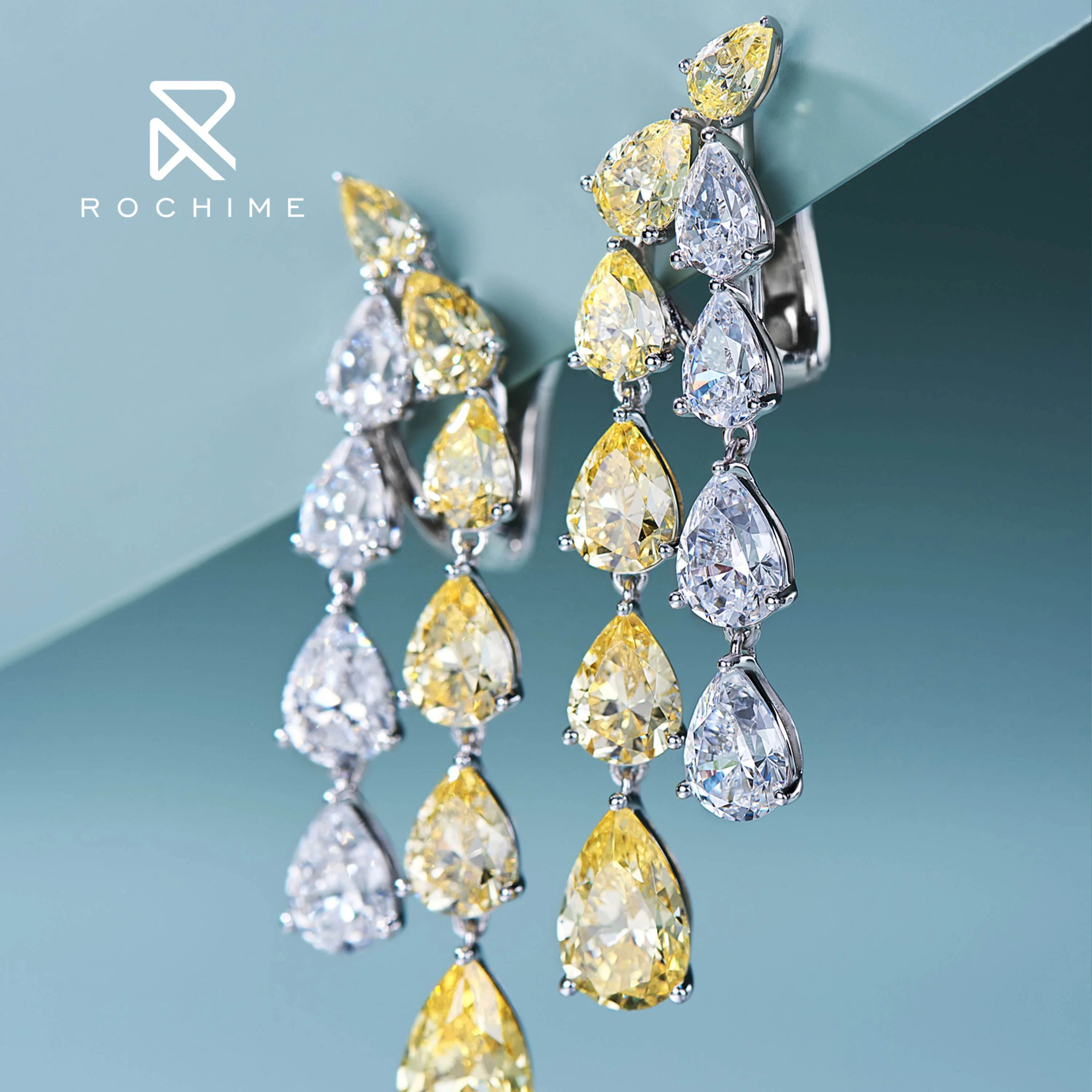 Rochime-pendientes de diamante amarillo brillante para mujer, de lujo, Plata de Ley 925, chapado en oro, circonita, joyería fina