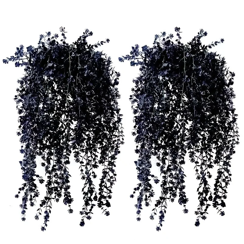 6pcS Halloween Black Artificial Hanging Eucalyptus Vine Fake Plant Wall Door Porch Hanging Decor Spooky Halloween Party Supplies - view 6