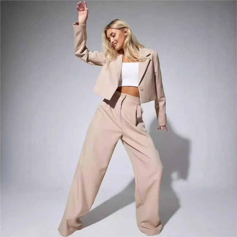 Women's 2025 Spring Autumn New Short Small Suit Two Pice Set Fashion Casual Slim-fit Pants Suits Pantsuit Commuter Office Lady