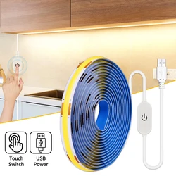 USB COB LED Light Strip Mirror TV Backlight 320LED/M 1-3M 5V Ribbon Tape Touch Sensor Dimmable Cabinet Closet Kitchen Room Decor