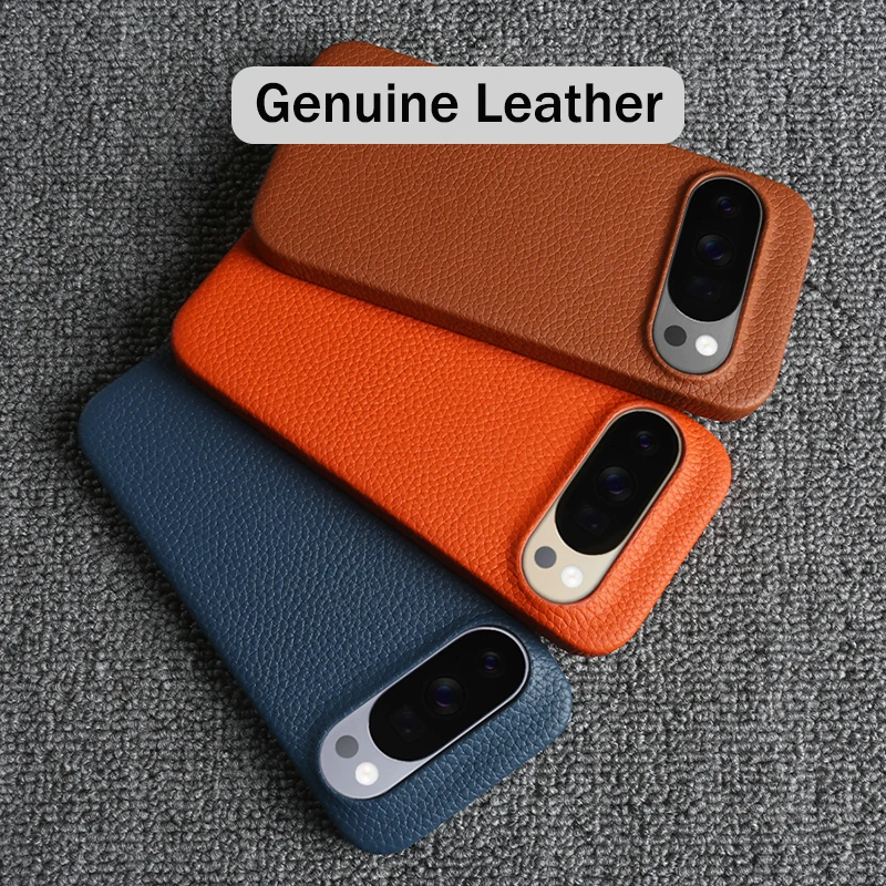 

Classic Lychee Texture Genuine Leather Phone Case for Google Pixel 10 9 Pro XL 8 8A 7 7A 6 6A Pro Shockproof Back Cover Fundas