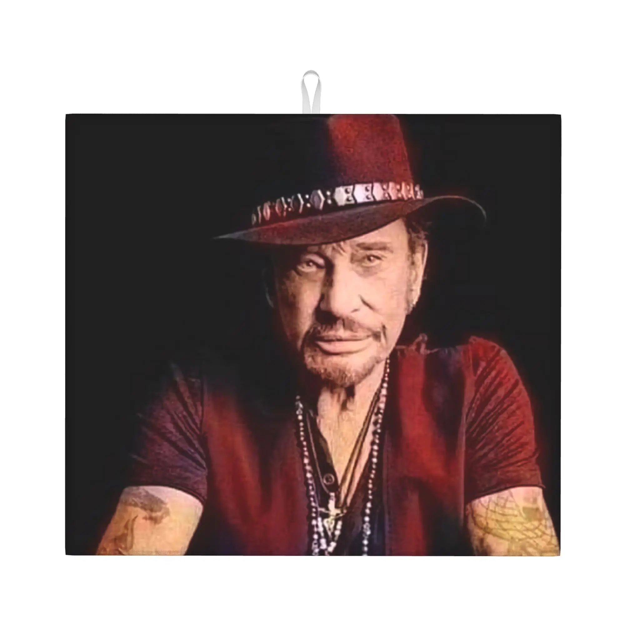 Johnny Hallyday Drying Mat For Kitchen Waterproof Non‑Slip Oil Proof Reusable French Rock Singer Countertop Protector Mat