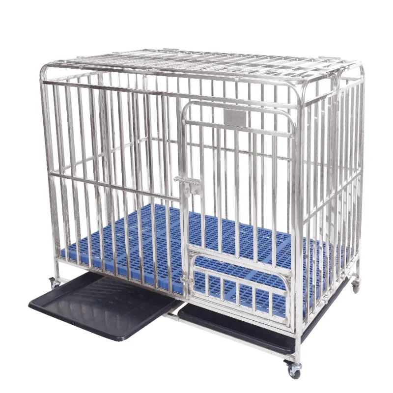 Medium sized large dog cage, household indoor with toilet, small pet cat cage, stainless steel golden haired dog cage