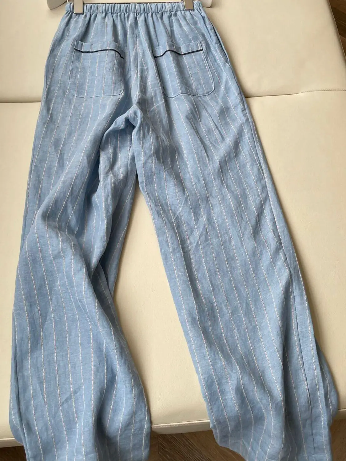 High-End Striped Wide Leg Pants Women's Casual Commute Versatile Summer Fashionable Trousers Straight Cut High Waist Breathab...