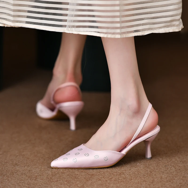 

Women's New Letter Rhinestone Pointed High Heels Slim Fit Fashion Versatile Sandals Silk Elegant Dating Office Women's Shoes
