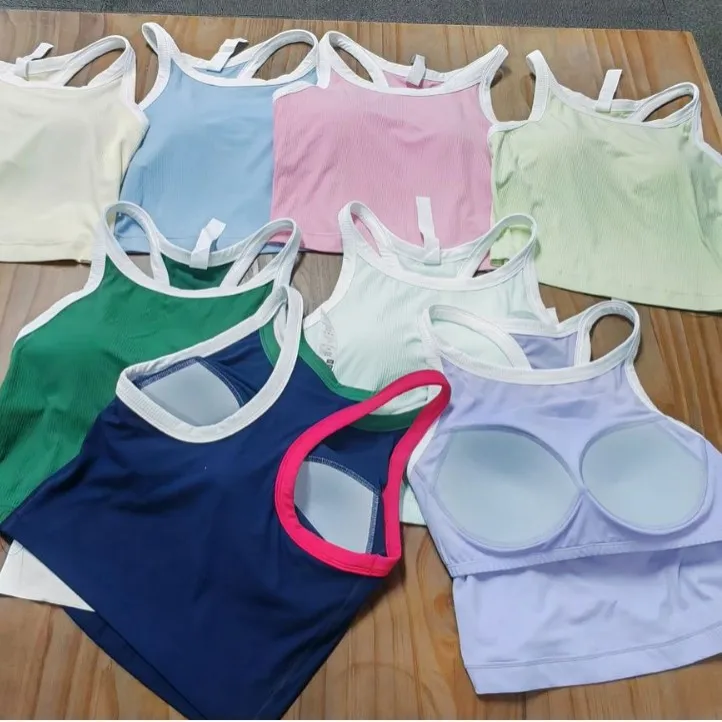 Women's Color Blocking Sports Vest Yoga tank top with Chest Pads Fitness Pilates sport bra Training Underwear tennis shirt Top