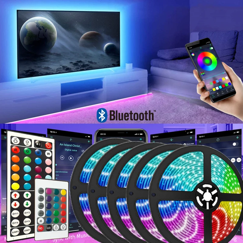 

Светодиодная лента Цветная USB RGB Tpae Bluetooth Светодиодная лента Украшение спальни 5050 5 м 10 м 15 м 20 м Светодиодная подсветка телевизора на Рождество