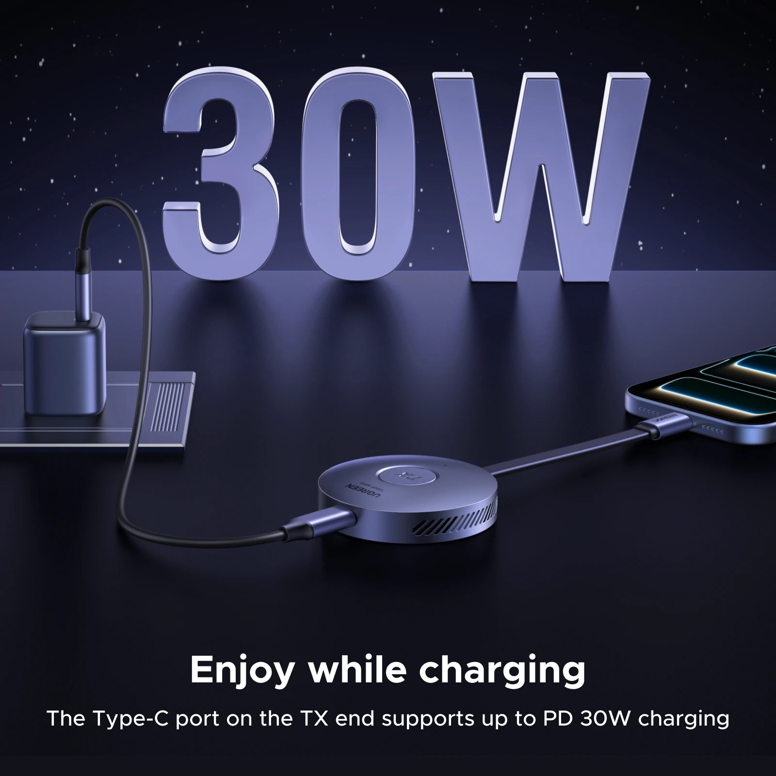 UGREEN 50M 무선 송수신기 HDMI 전송, 휴대폰과 컴퓨터 간, 컴퓨터와 TV 간의 포인트 투 포인트 연결용