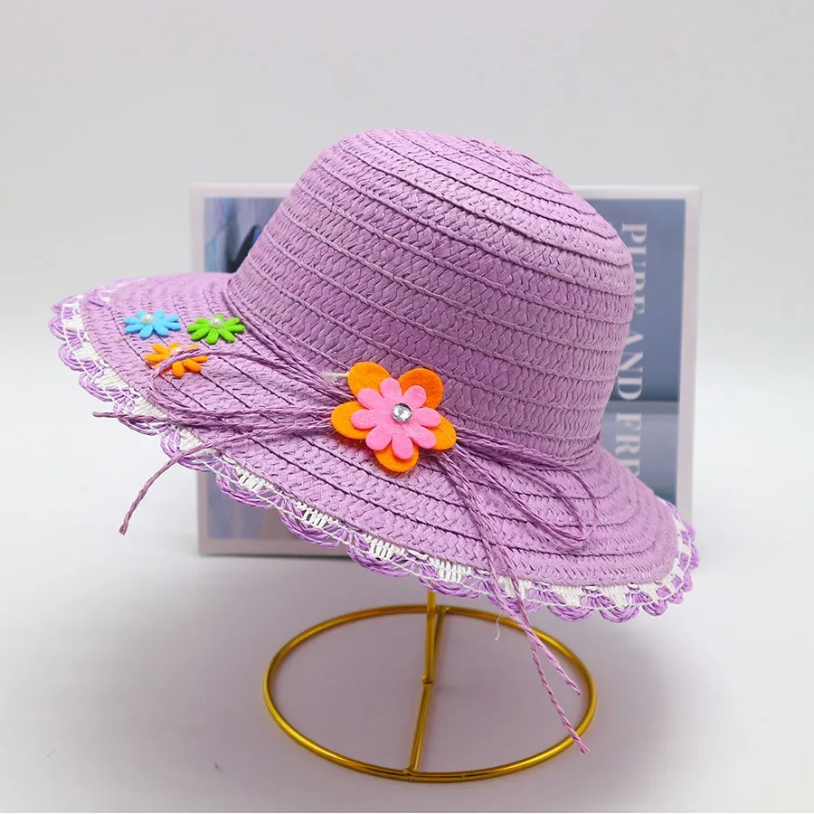 Spring and Summer Season Large Brimmed Sun Shading Straw Hat for Children\'s Sweet Wind Outing Outdoor Girl Baby Beach Sun Hat