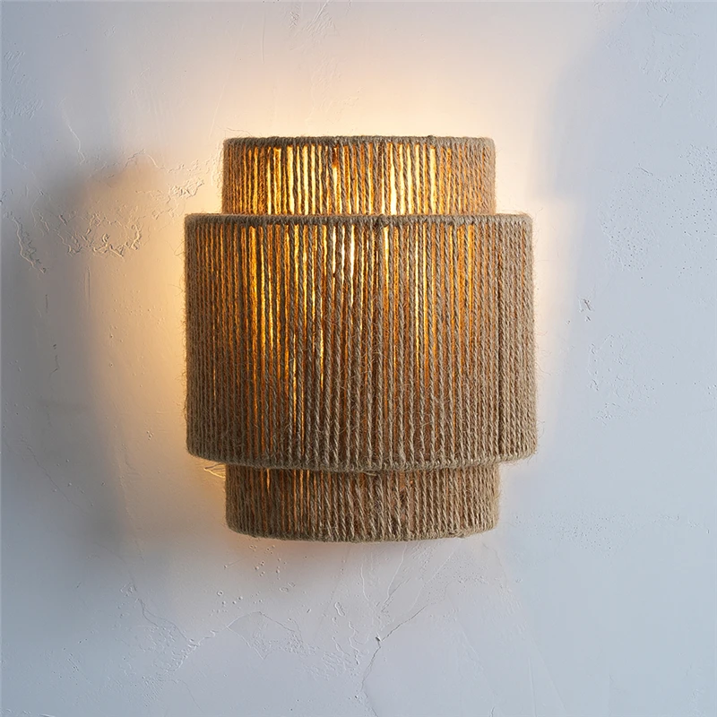 

Настенные светильники ручной работы из пеньковой веревки, домашний декор E27, ретро, гостиная, спальня, прикроватная лампа, винтажные внутренние декоративные светильники