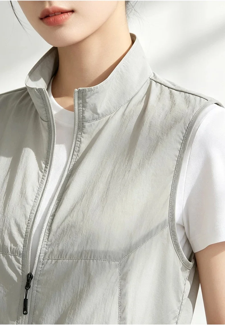 Ultra-thin  stand-up collar jacket  Summer sleeveless blazer single-layer quick-drying zipper outdoor breathable fishing jacket