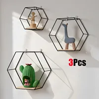 3Pcs Hexagon Shape Wall Floating Shelves for Living Room Bedroom Home Decoration Wall Mounted Storage Shelves Handicraft Display
