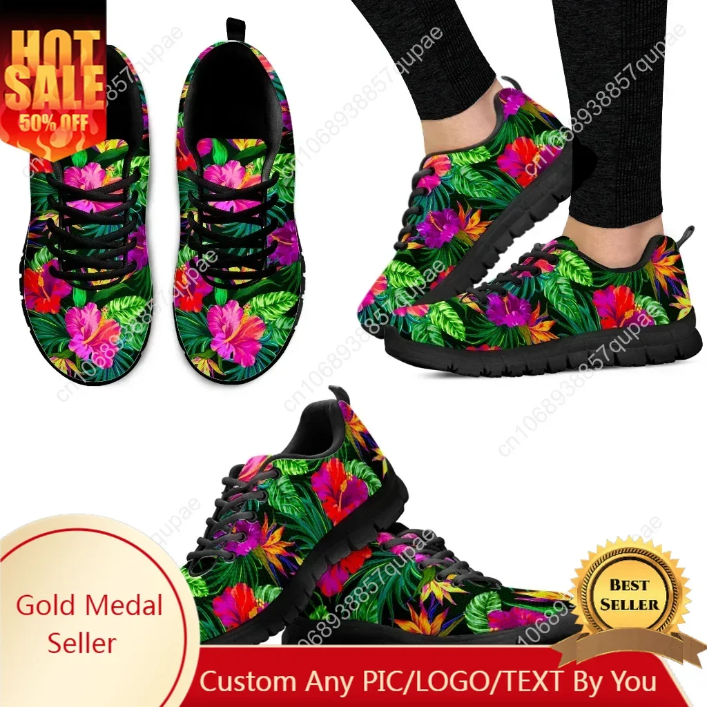 

Custom Made Tropical Plant Red Hibiscus Fashion Women's Shoes Casual Sneakers Autumn Female Lace-up Mesh Walking Shoes for Girls