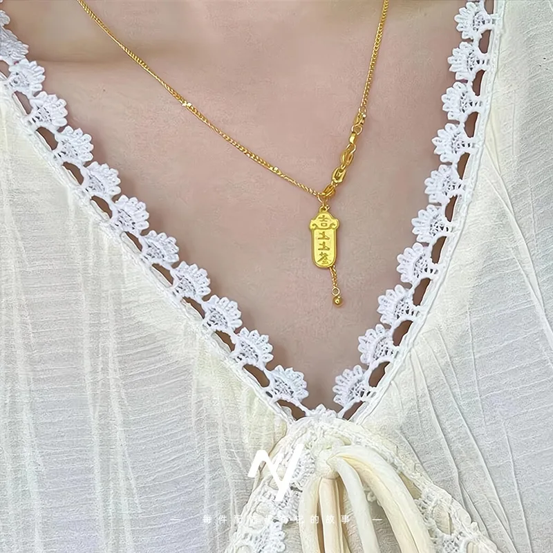 Collana con clavicola Lucky Send Collana di nicchia dal design di lusso leggero da donna in vero oro 9999 24 carati