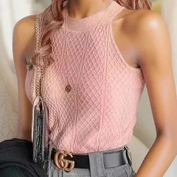 Round Neck Female Slim Knit Crop Tops Women Knitted 2024 Women Halter Tops Summer Beach Tank Top Off Shoulder Tops