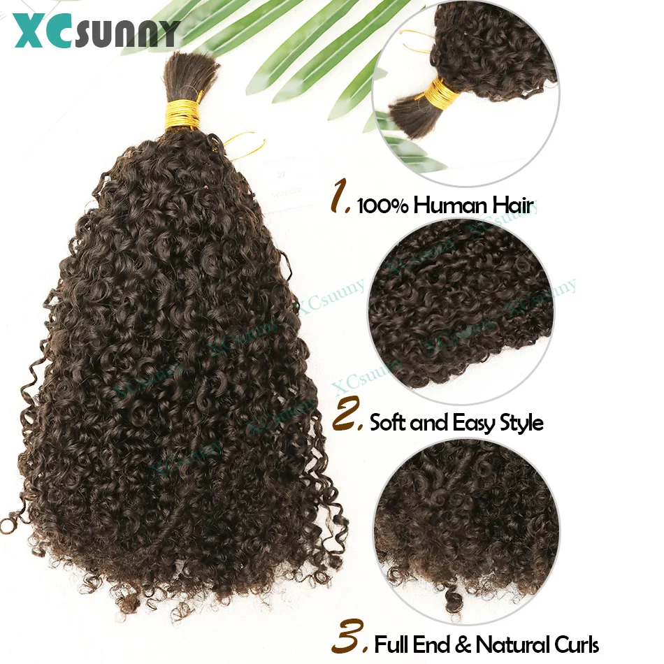 Kinky Curly Bulk Human Hair For Braiding Hair Extensions Bundles Bulk Curly Hair For Boho Knotless Braids Double Drawn