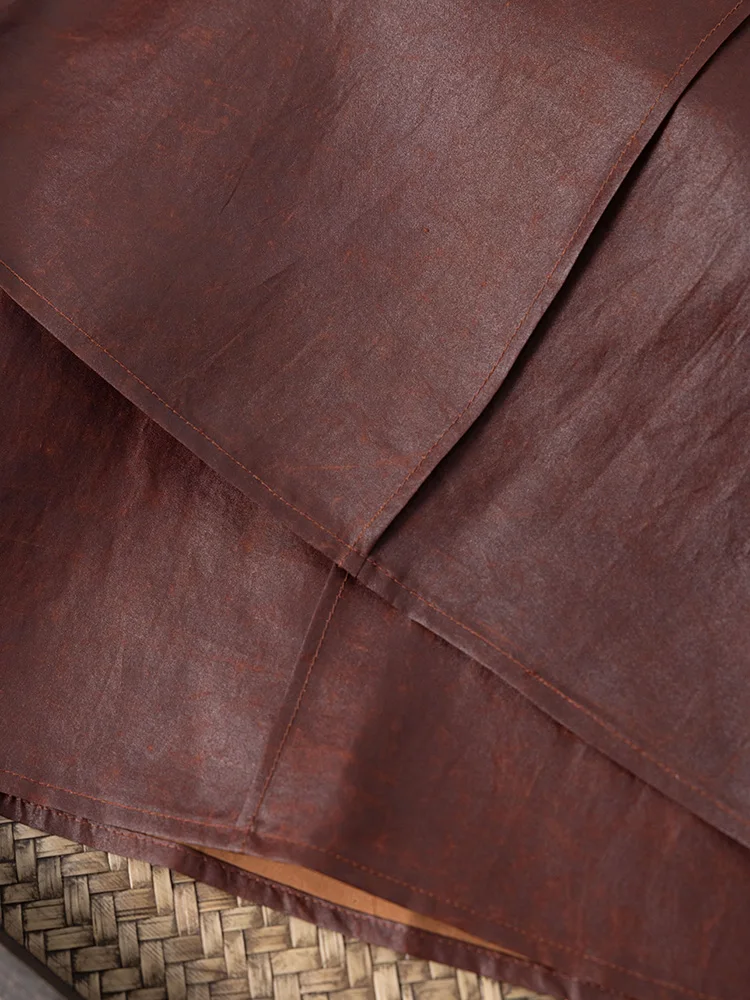 Red Classic Oil Leather Old Material 100% Natural Mulberry Silk Red Cloud Yarn Retro Casual Wide Leg Pants