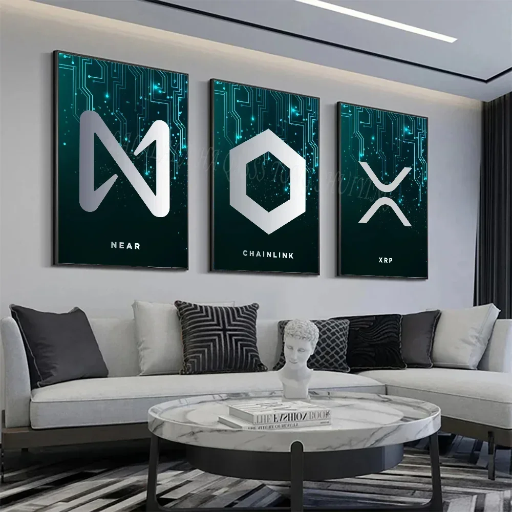 Efecto de estilo neón Ethereum Bitcoin ETH BTC Crypto Art Poster HD carteles hogar habitación Bar cafetería decoración arte pared pintura