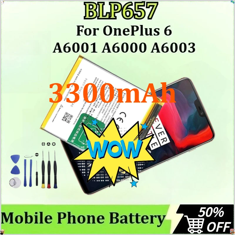 

For OnePlus1+6 6 A6001 A6003 A6000 New High Quality BLP657Mobile Phone Battery Replacement Batteries 3300mAh + Tools