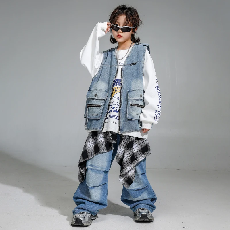 Ragazzi Hip Hop Pullover Street Dance Denim Pantaloni cargo Ragazze K-pop Abiti Bambini Jazz Sport Set di vestiti Bambini Stage Streetwear