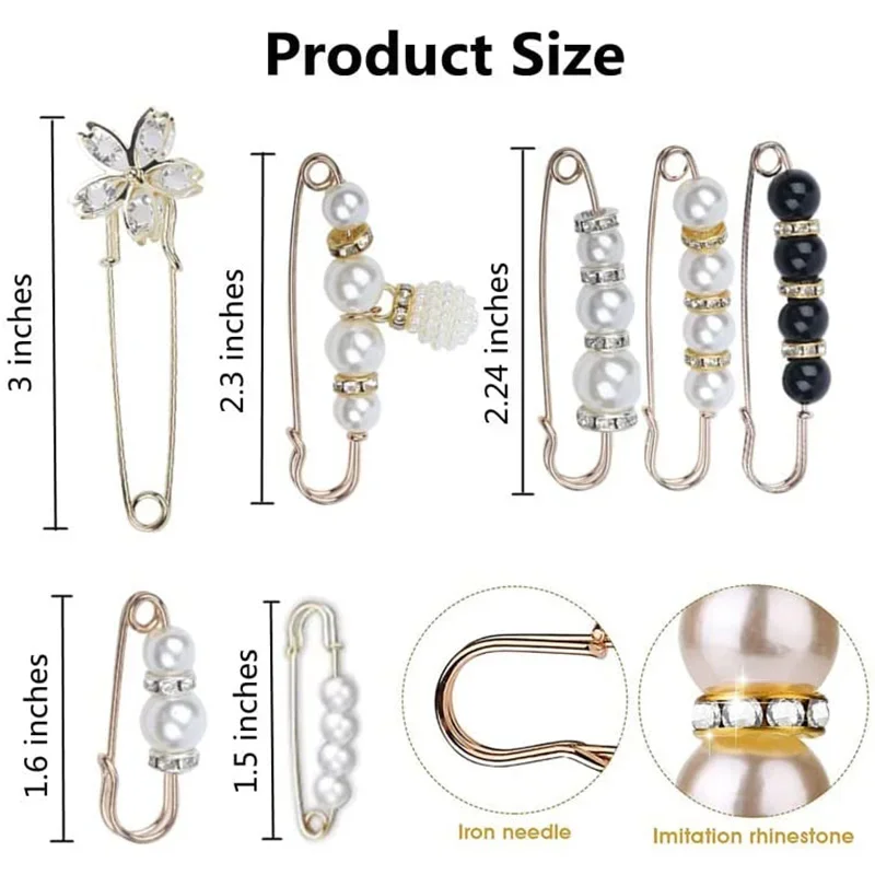 2/4Pcs Pearl Brooch Pins Sweater Shawl Clips Faux Pearl Rhinestones Collar Safety Pin for Women Girl Clothing Dress Accessories