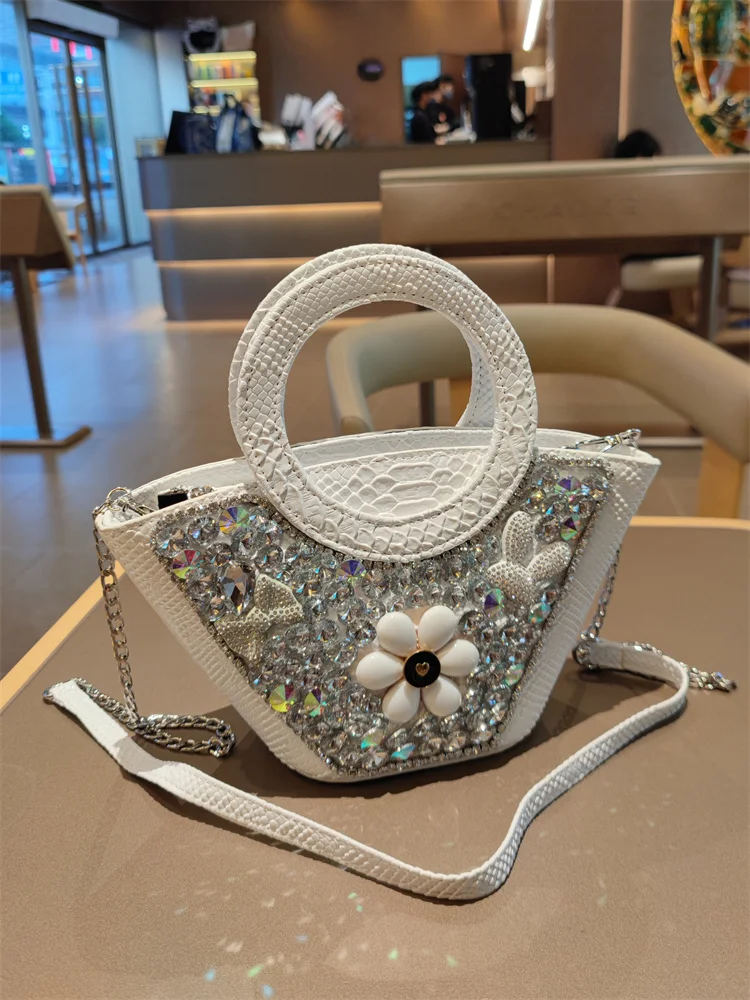 

New Fashion Vegetable Basket Women's Bag Dinner High Sense Handbag Banquet Chain Crossbody Rhinestone Bag