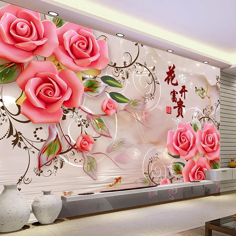 Papier Peint 3D Personnalisé avec Fleurs de Rose, Classique, Photo Murale, Salon, TV, Canapé, Décor de Maison, Arrière-Plan, Peinture Murale