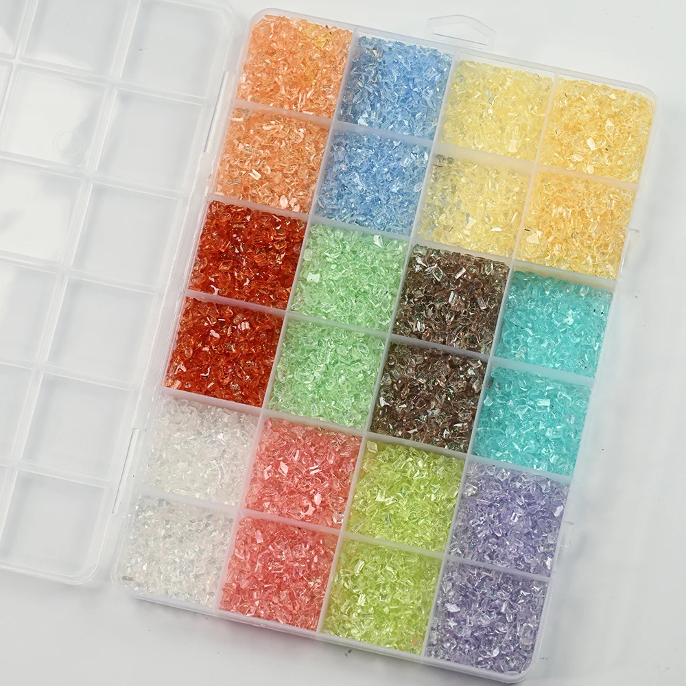 24Grids 12Colors Iridescent Nail Rhinestones with Glitter Powder Special Shaped Gems Nail Decor For 3D DIY Nails Crafts Jewelry*