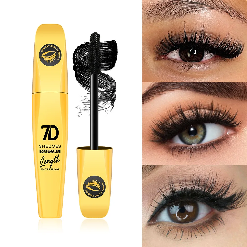 1 peça 7D olho preto preto é sedoso, fácil de aplicar, durável, encaracolado, em forma, à prova d'água, cosméticos de maquiagem para os olhos
