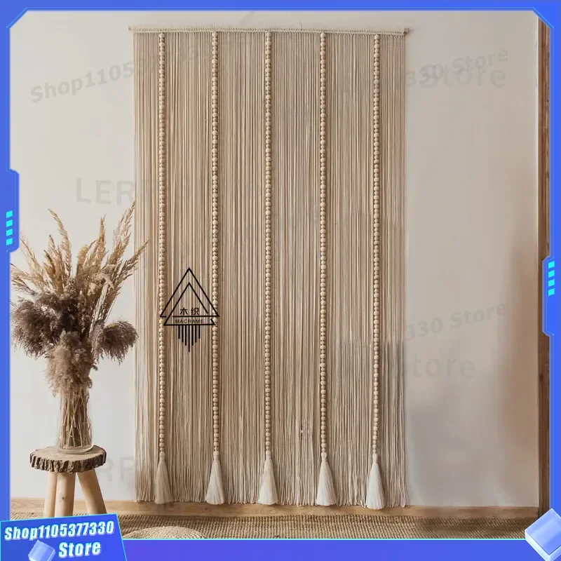 Handwoven Cotton Rope Door Curtain Bohemian Fringed Tapestry for B B Entrance Colored Art Deco Style Separate Room Divider