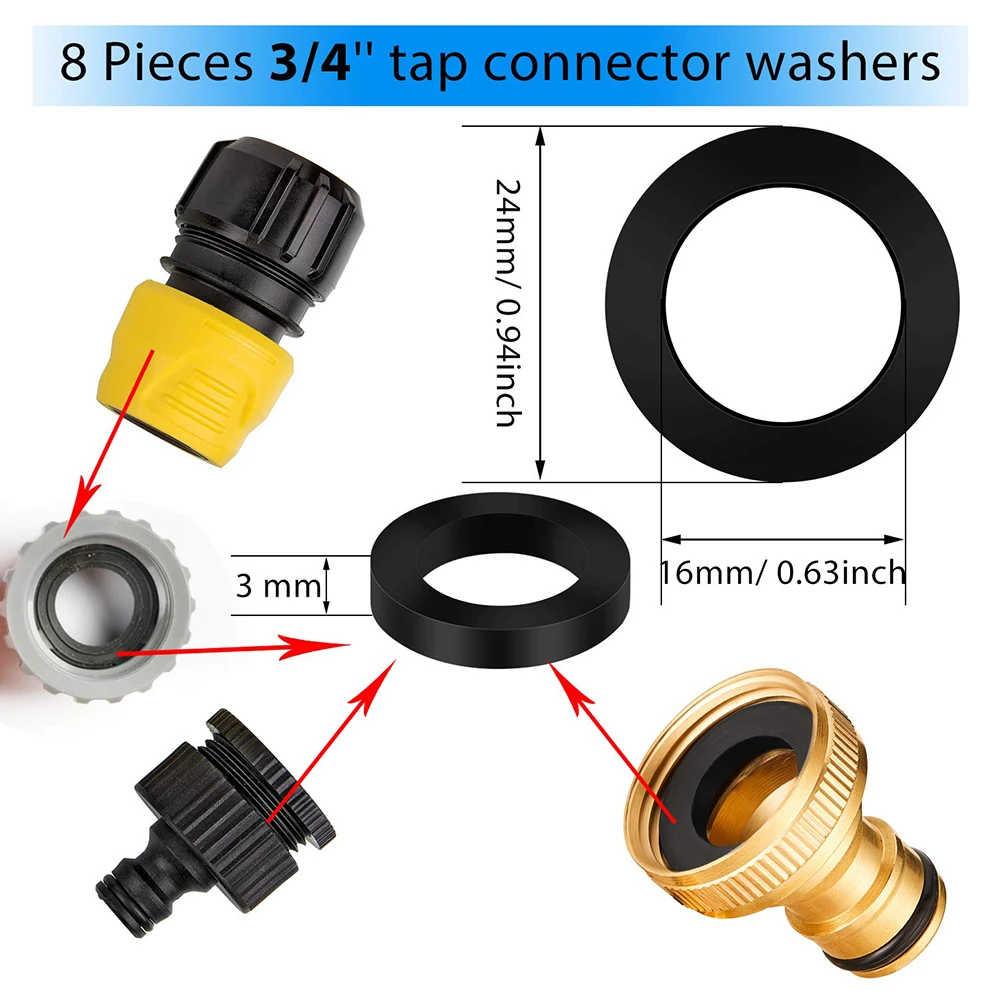 Prácticos anillos de sellado para el hogar, 1/2\'\'ou 3/4\'\'', 16 Mm, juntas tóricas, 26 */juego, arandela de manguera negra/blanca para montaje de jardín