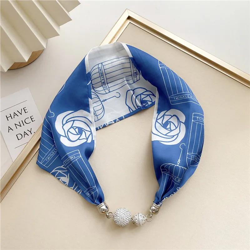 Fashion Magnetic Buckle Ball Bead Scarf for Women Clavicle Choker Necklace Scarf Ring Neck Decoration Neckerchief Accessories