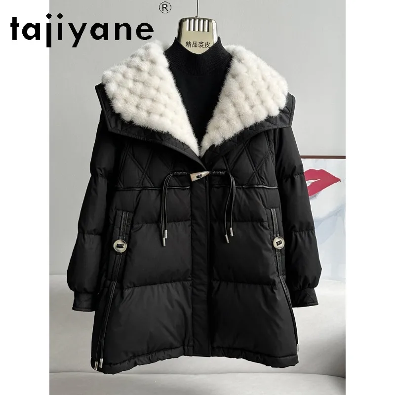 TAJIYANE White Goose Down Jacket Women Winter Coat Mink Fur Collar Puffer Jacket Mid Length Coats for Woman Outerwear Loose 패딩