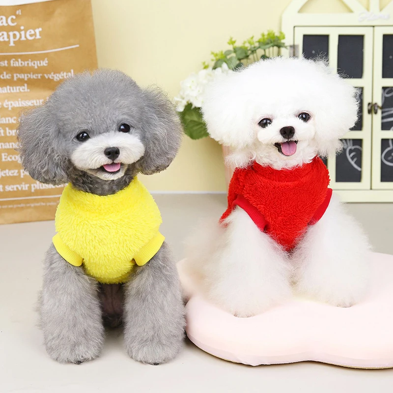 Pet Autumn And Winter Fleece Clothes Dog Cat Warm Coat Solid Color Fleece Sweatshirt For Small Medium Dogs Teddy Bichon Pullover