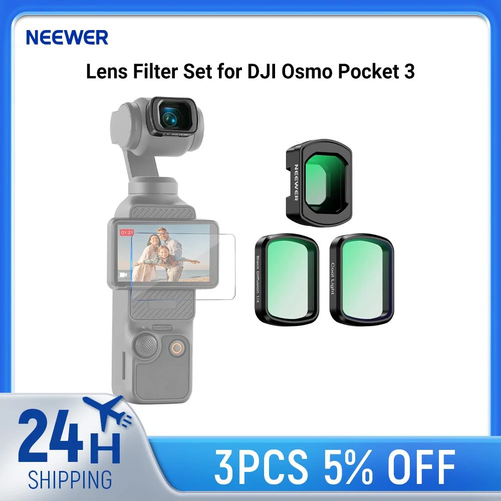 

Набор фильтров NEEWER для DJI Osmo Pocket 3: широкоугольный объектив 0.75x + черный диффузионный фильтр 1/4 + LPR-фильтр + защитная пленка для экрана