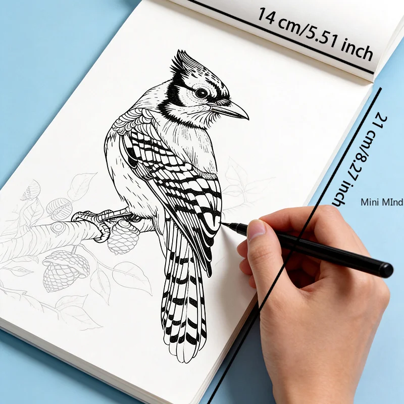 A Decompression Black and White Line Drawing Graffiti, Themes As Small Animals/flowers/mandalas/flowers and Birds, 24 Pages