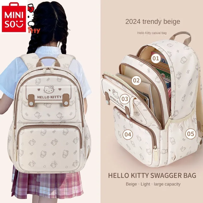 MINISO Hello Kitty Backpack, Pencil Case, Study Bag, Stationery Storage Combo Set, Children\'s Backpack